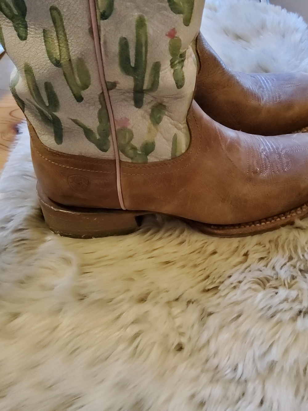 Ariat Brown and Green Cactus Embroidered Cowboy Boots - Picture 3 of 16